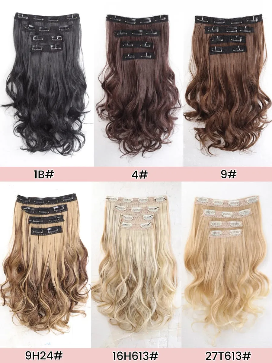 4PCS Full Head 14 Inch Long Curly Wavy Synthetic Hair Pieces Clip In Hair Extensions Natural Wavy For Women Girls Hair