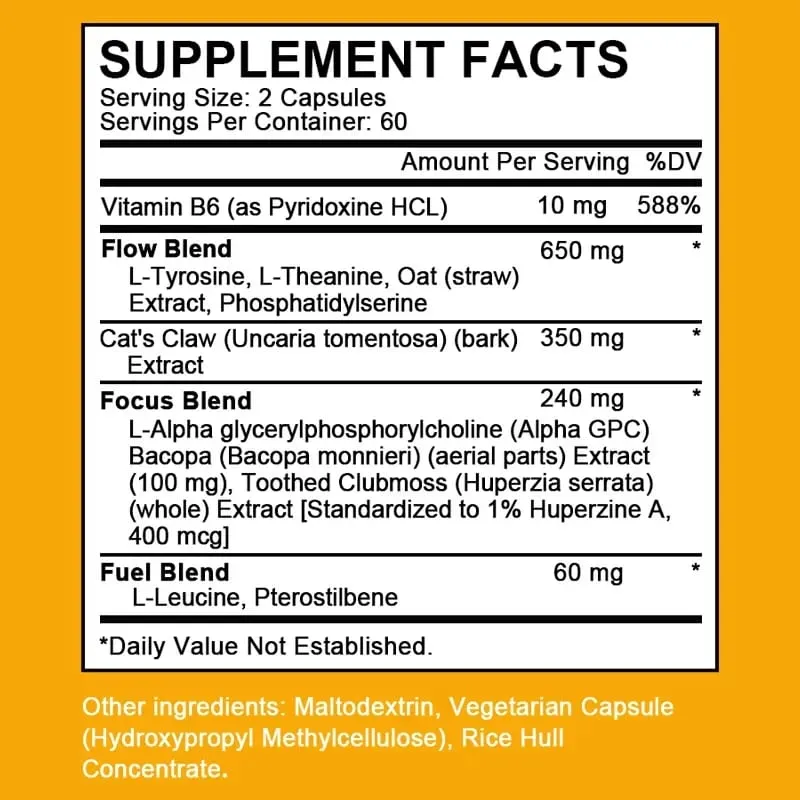 Alpha Brain Nootropics Integratore cerebrale per uomini e donne - Memoria, chiarezza mentale e cognizione con capsule Focus di vitamina B6 — image 7
