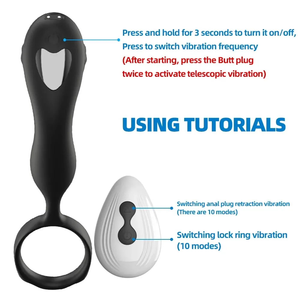 Empurrando Vibrador Anal com Anel Peniano Massageador de Próstata Plugue Anal Vibrador Controle Remoto Butt Plug Brinquedo Sexual para Homens e Casais — image 6