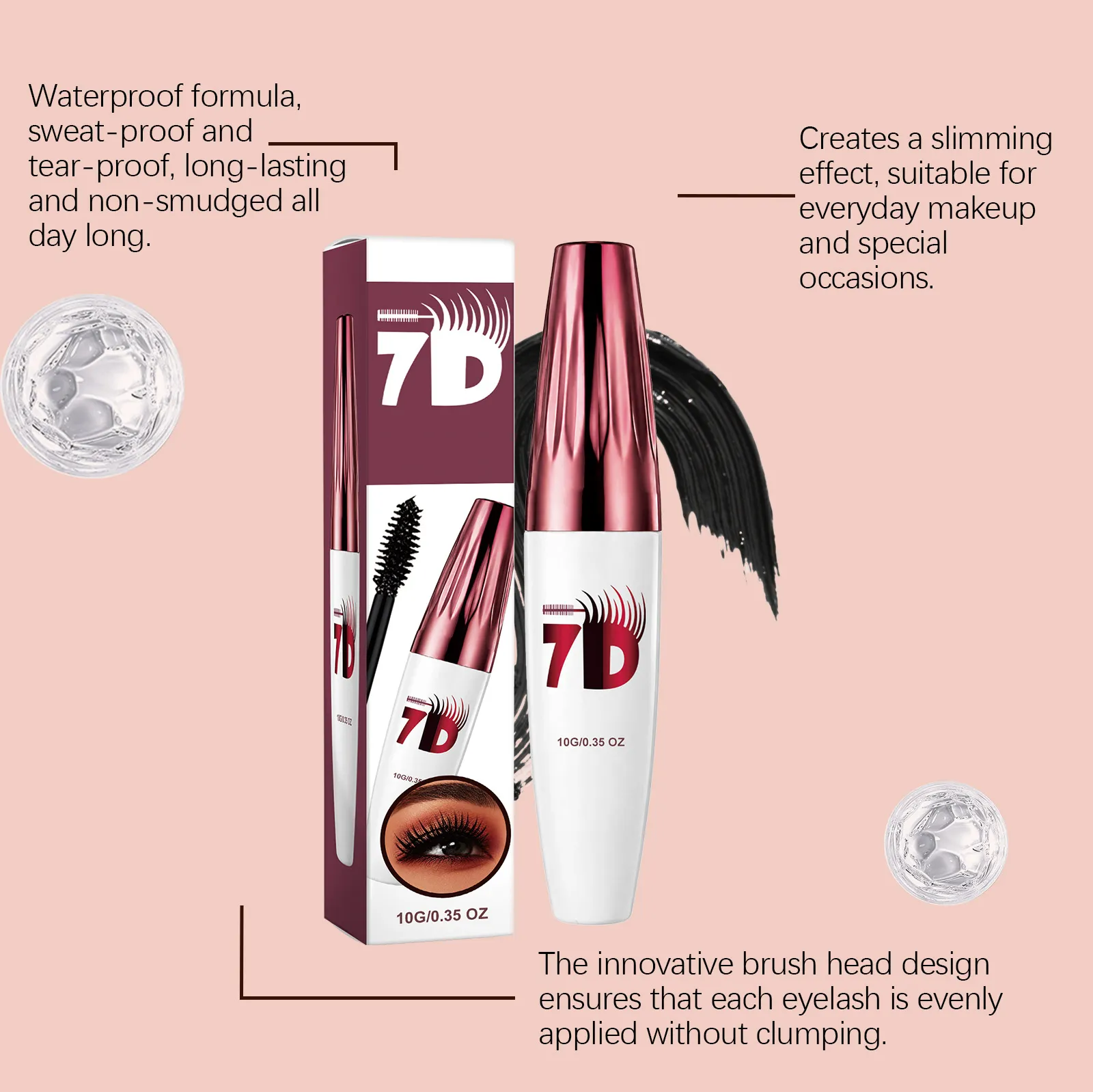 7D Black Mascara for Multi-Dimensional Volume Silk Fiber Lash Extension Waterproof Smudge-proof Long Lasting Eye Makeup Cosmetic — image 5