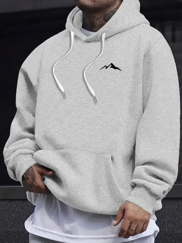 Outono e inverno masculino moda casual solto montanha impressão manga comprida moletom com capuz pulôver quente