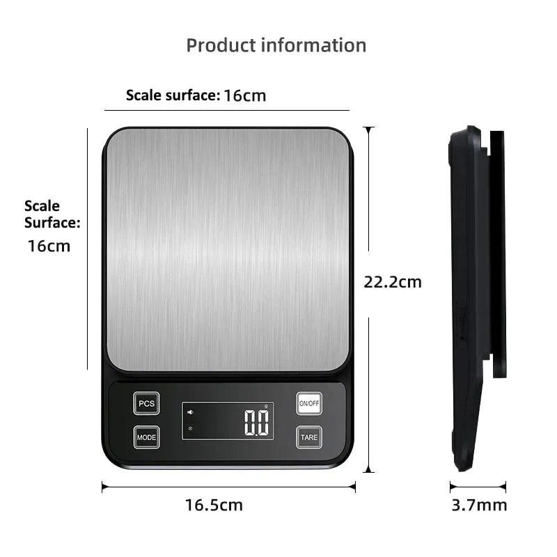 3/5/10kg 0,1g Balança de cozinha eletrônica digital LCD Display totalmente à prova d'água de aço inoxidável ferramenta de medição e pesagem — image 7