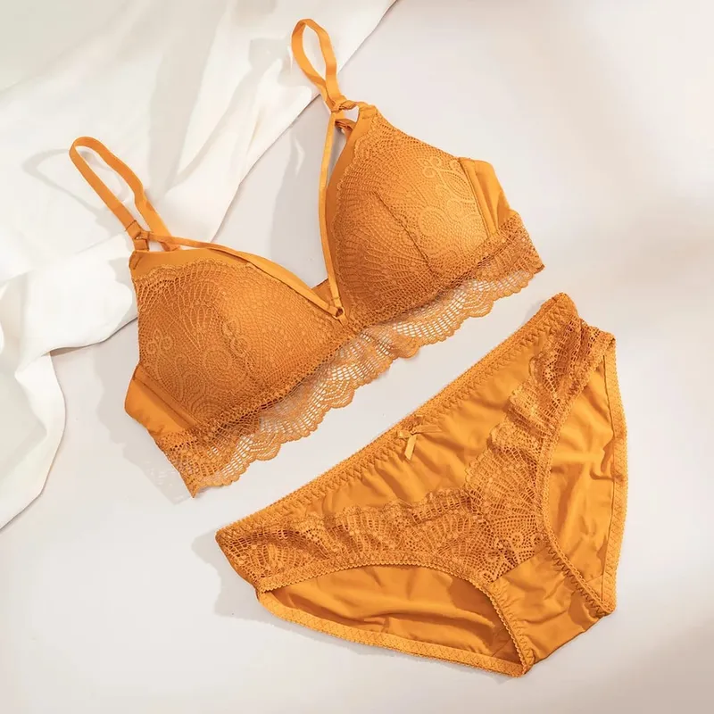 Women Wireless Lace Bra Briefs Set Adjustable Thin Straps Soft Breathable Daily Lingerie Suit 3 Colors Available — image 8