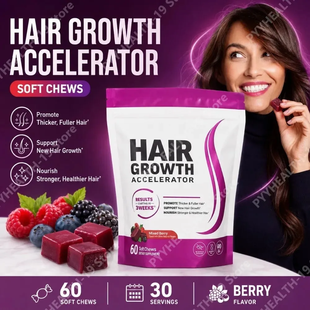 Hair Growth Soft Chews – Vitamin C & E Supplement for Thicker Fuller & Healthier-Looking Hair – Berry Flavor – 60 Soft Chews — image 1