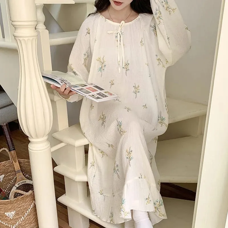 Musselina 100% algodão gaze para mulheres vestido de manga longa botão acima impressão moda casual chique oversized solto feminino vestidos mujer — image 12