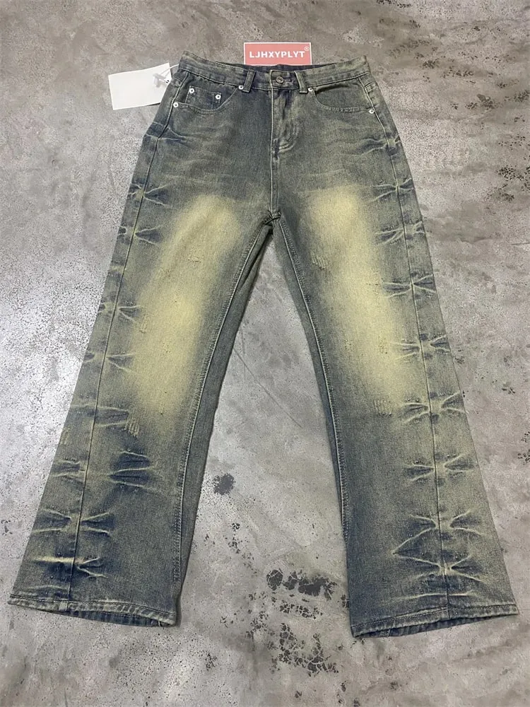 Men's Side Crease Design Straight Jeans Spring Street Sweatpants Boys Trousers Male High Waist Wide-leg Denim Pants — image 5