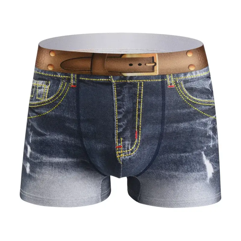 1PCS Panlalaking damit na panloob na denim print cotton na hugis U na disenyo, breathable na boksingero, panlalaking cotton na komportable — image 4