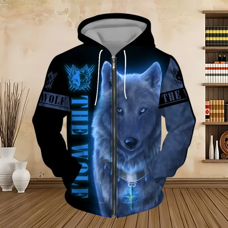 Primavera e outono moletom com capuz masculino 3d impressão digital série tigre zip up hoodies moda moletom personalizado para homem — image 12