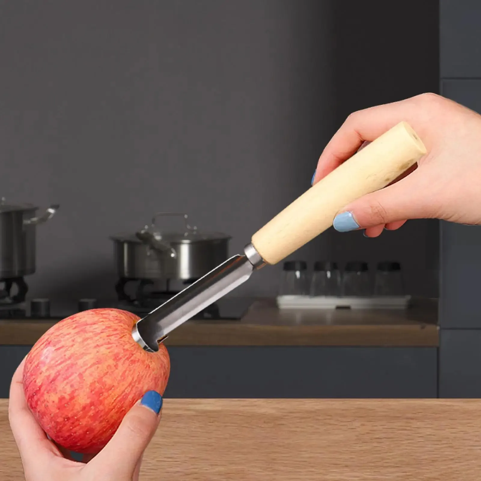 Stainless Steel Fruit Corer Multi-Function Pitter with Wood Handle Kitchen Fruit Slicing Cooking Juicing Canning Platters Tool — image 6