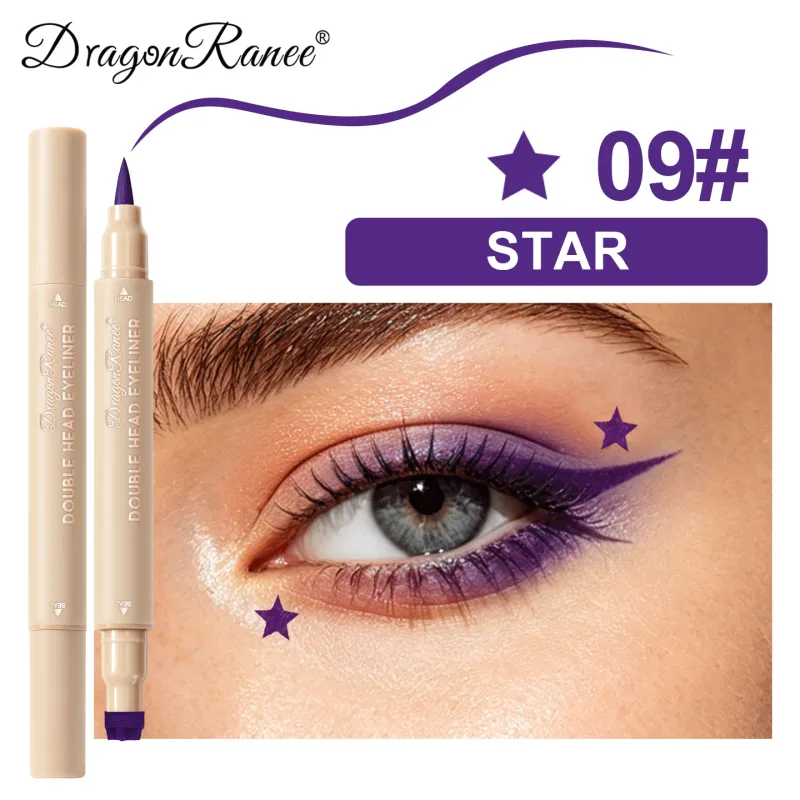 Double Head Stamp Liquid Eyeliner Smudge-Proof Quick Drying Waterproof 2 in1 Colorful Love Star Butterfly Eye Line Pencil Makeup