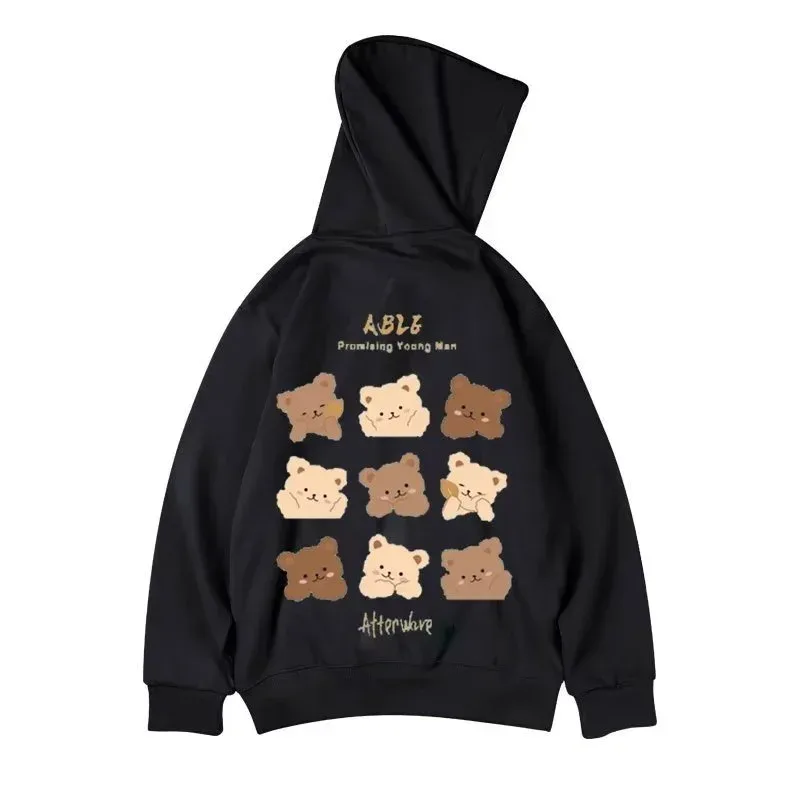 M-8XL American Style Street Brown Cute Bear Print Oversized Hoodie Couple Hoodie Malaking Soft Velvet Hooded Sweater ng Estudyante — image 7