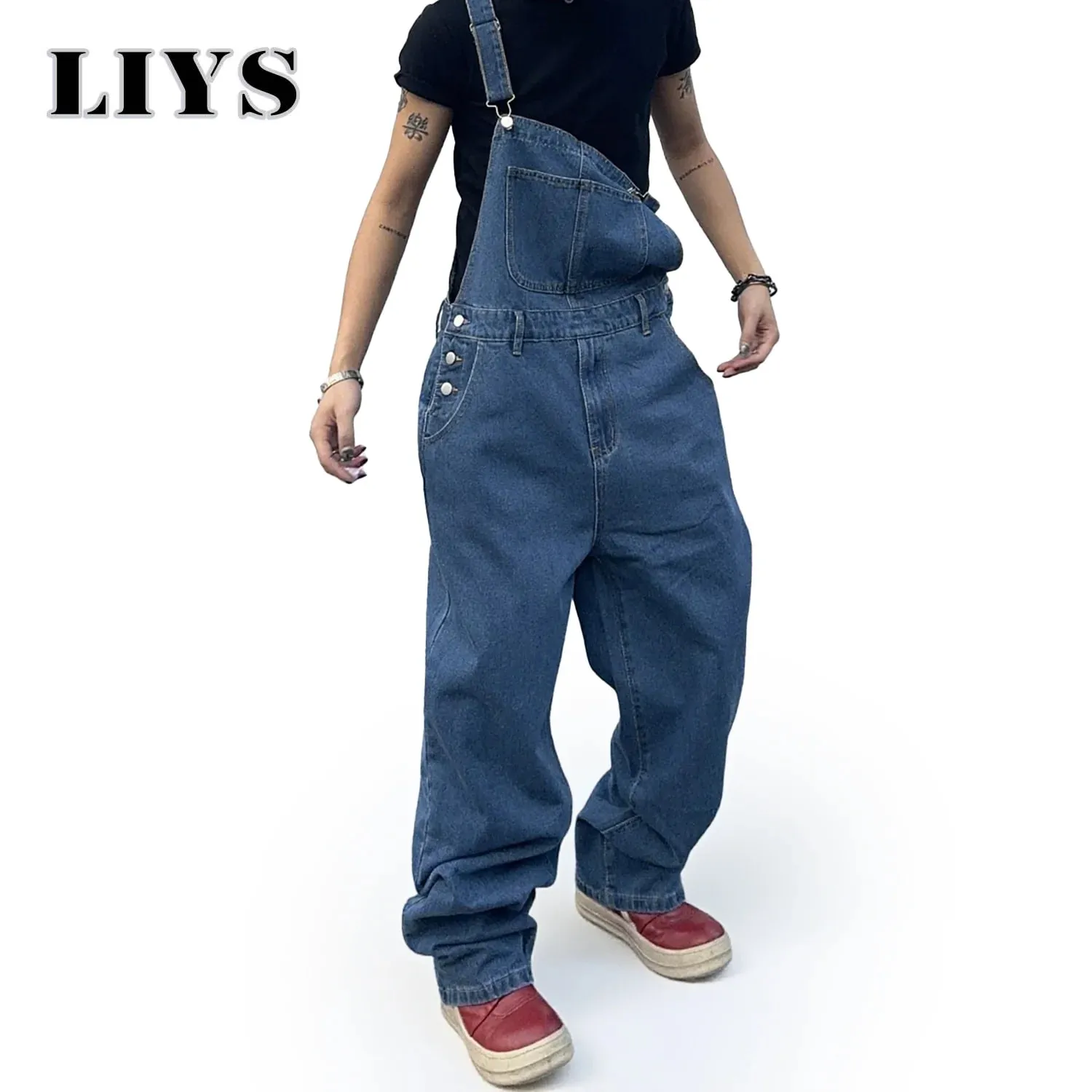 Overalls for Men Denim Suspenders Simple Baggy Jeans Men's Street Casual Solid Mid Waist Loose Washed Jumpsuits Length Tracksuit — image 4