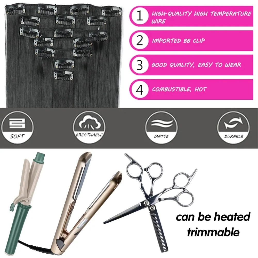 Synthetic 7Pcs/Set 22" Wavy Hairpiece Straight 16 Clips Hair Extensions Heat Resistant Styling False Hair — image 6