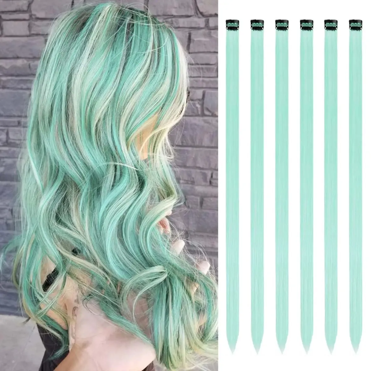 6 Pcs Clip Extensions Synthetic 24 Inch Colored Hair Extensions Party Highlights Long Straight Hairpieces for Women Kids Girl — image 18