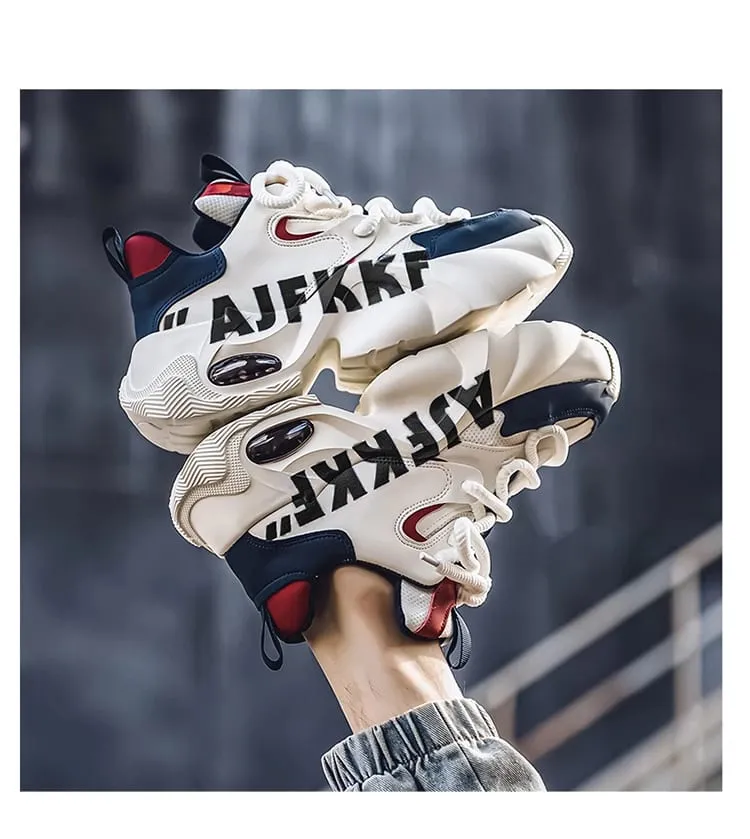 Two Tone Men Casual Sneakers Thick Sole Height Increase Air Cushion Breathable Fashion Daily Sports Shoes