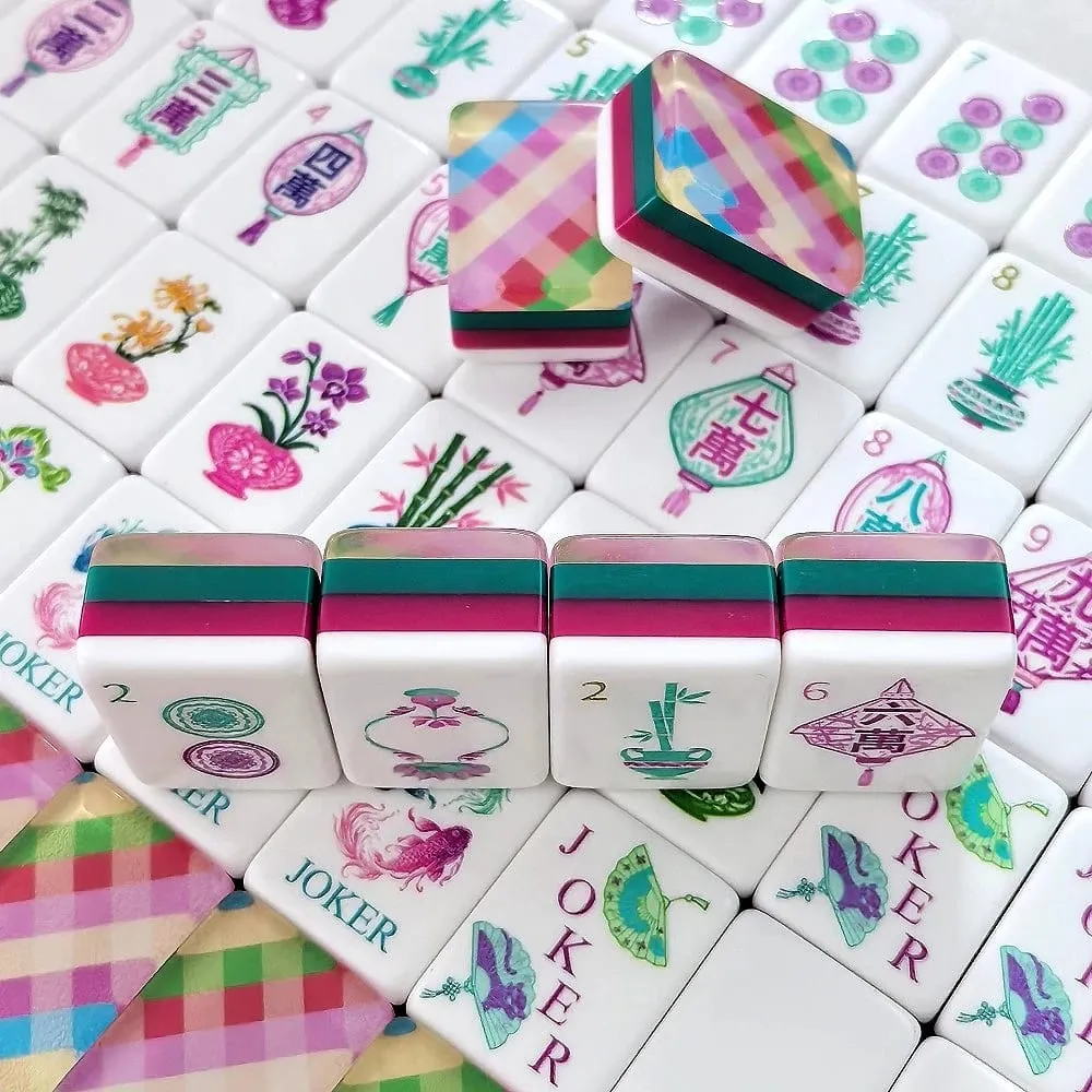 Luxury Engraved Acrylic American Mahjong Tiles Pink Plaid Mahjong Set Carved Crystal Mah Jongg Sets for Indoor Party Board Games — image 4