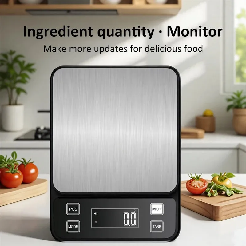 3/5/10kg 0,1g Balança de cozinha eletrônica digital LCD Display totalmente à prova d'água de aço inoxidável ferramenta de medição e pesagem — image 4