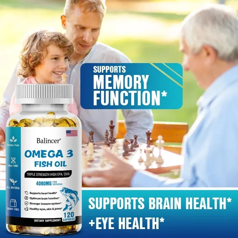 Balincer Wild Caught Omega 3 Fish Oil Softgels- Triple Strength High EPA 1200mg DHA 900mg Non-GMO Gluten Free Dietary Supplement — image 1