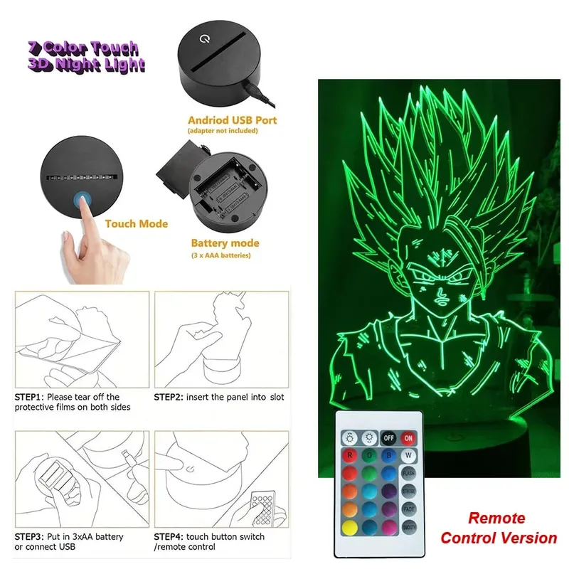 Dragon Ball Z Anime Figures Goku Vegeta Gohan Broly 3D Lamp PVC Action Figures Toys for Children Trunks Buu Super Saiyan Gifts — image 23