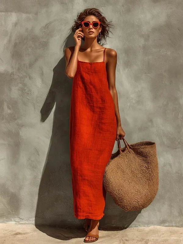 Summer Women Solid Color Casual Comfortable Slip Sundress Sand Beachwear Backless Sleeveless Loose Maxi Long Vacation Dresses — image 12