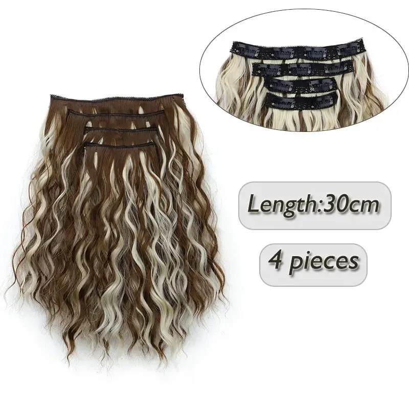 4 Pieces/Set Synthetic Clip In Hair Extensions Short Water Ripple Hair Pieces Soft Fluffy Curly Wig Fashion Hair Accessories — image 12
