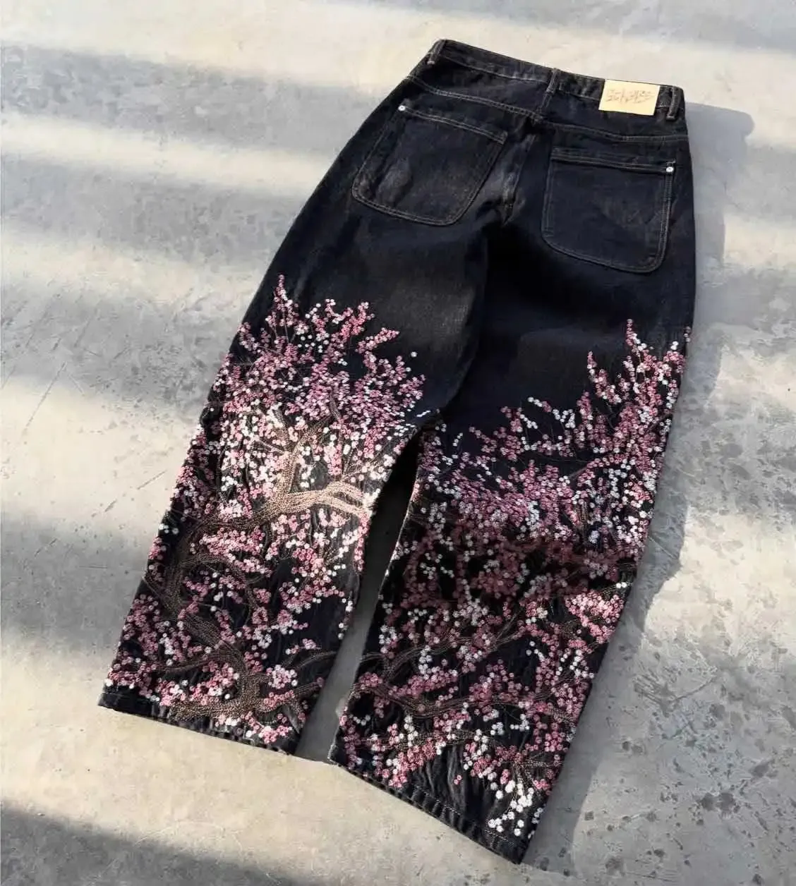 Unisex Jeans Harajuku European American Streetwear Embroidered Denim Pants Vintage Floral Loose Fit Straight Wide Leg Casual New — image 9