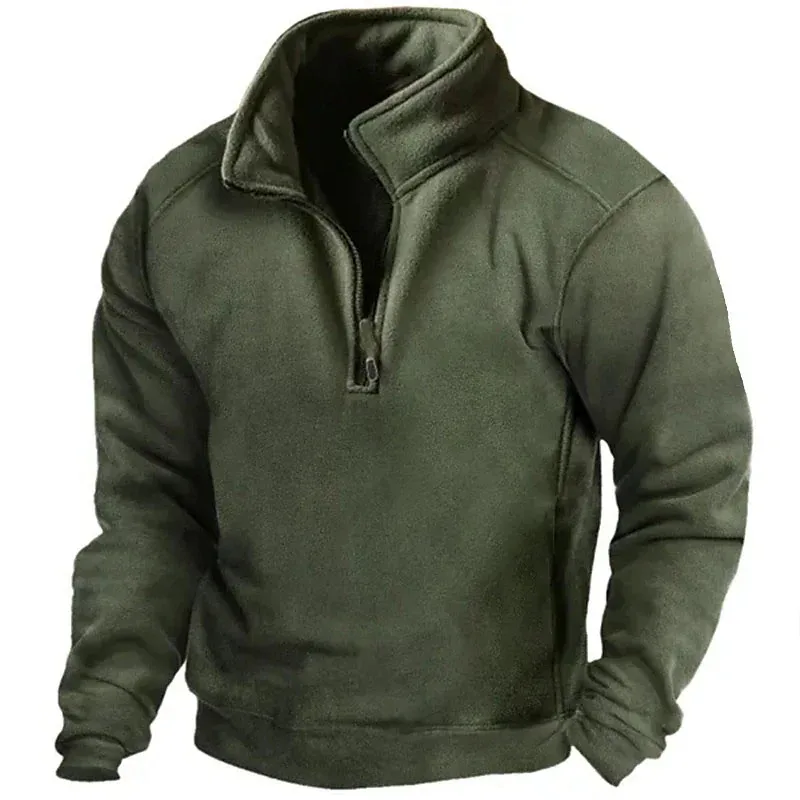 2026 Mens Half-Zip Sweatshirts Autumn Male Stand Collar Loose Solid Color Pullover Bagong Tao Trend Casual Army Green Hoodies