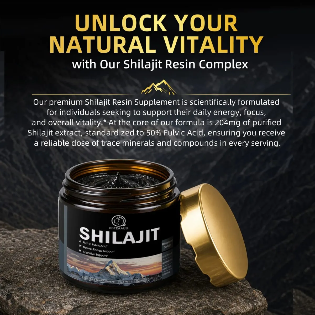 Résine Shilajit naturelle, boisson originale, suppléments minéraux pour la santé immunitaire, métabolisme, santé physique globale, 204MG — image 2