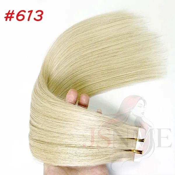 Straight Tape In Hair Extensions Invisible 100% Really Human Hair Tape Ins Black Brown Blonde 16-24 inch For Salon