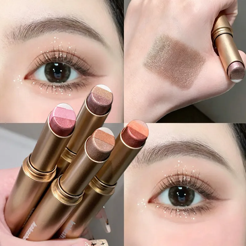 Kakashow Three Color Pearl Glitter Eye Shadow Stick Gradient Delicate Shiny Eyeshadow Waterproof Long Lasting Daily Eye Cosmetic — image 3
