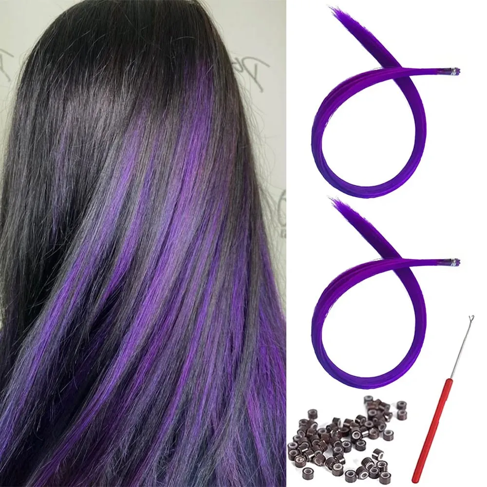 20 Strands Synthetic I-Tip Fusion Hair Extensions Party Colors 16" Straight Heat Resistant Highlight Feather Hairpieces Festival — image 16
