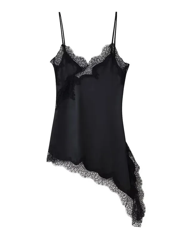 Vestido de cetim marrom com emenda de renda, elegante, bainha irregular, decote em v, costas nuas, sem mangas, vestido chique para mulheres, festa em clube — image 12