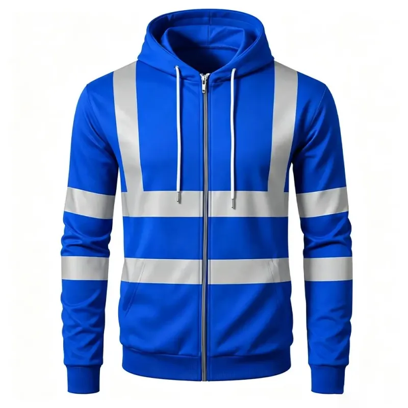 Autumn Fashion Men Drawstring Hooded Top 3D Printed Stripe Full Zip Sweatshirt Outdoor Casual Safety Work Outerwear Hoodie — image 9
