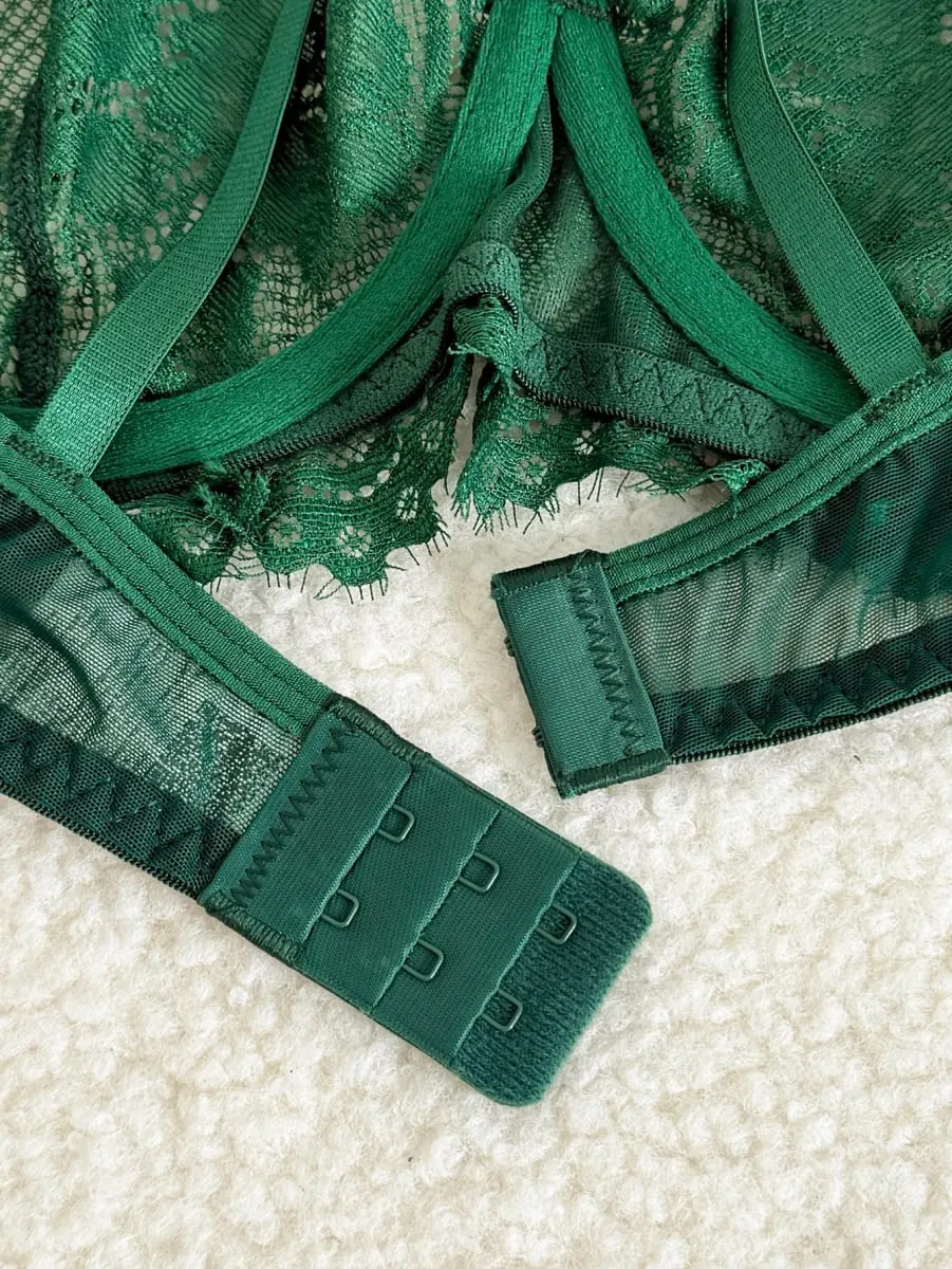 Sexy vintage verde cílios renda lingerie conjunto senhoras pura malha underwire sutiã tanga roupa de noite 2 peças s‑xl — image 4
