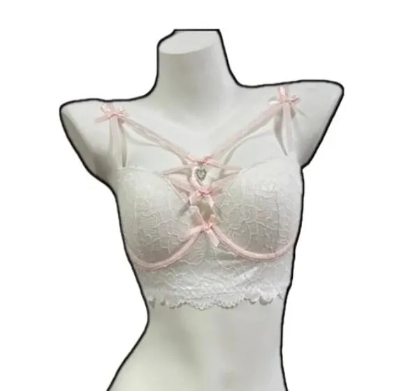 Conjunto de sutiã e calcinha de renda atraente, pingente de coração, detalhe de busto, design push-up, lingerie macia feminina S-XL 32-38AB — image 7