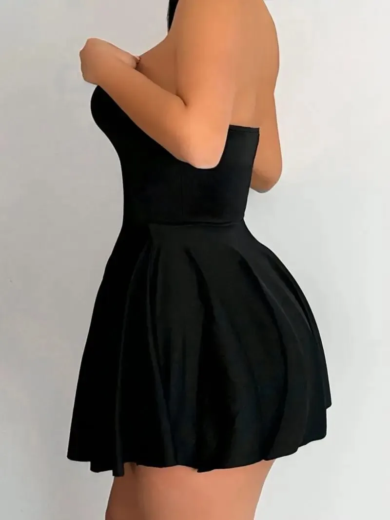 Spicy Girl Strapless Sleeveless Waist Cinching Short Dress Big Swing Skirt Slim Fit Mini Dress for Women — image 2