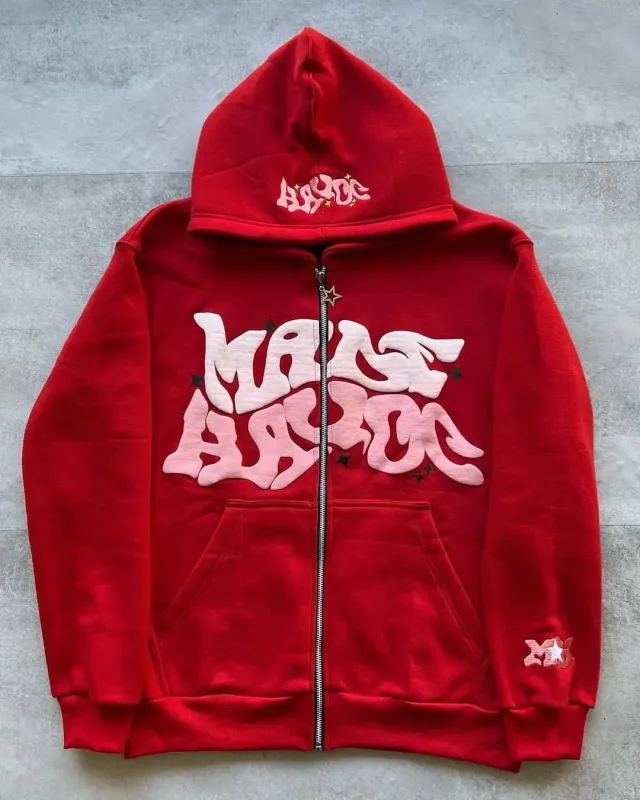 Men's Retro American Letter Zipper Printed Hooded Sweatshirt Unisex Autumn and Winter Open Cardigan — image 10