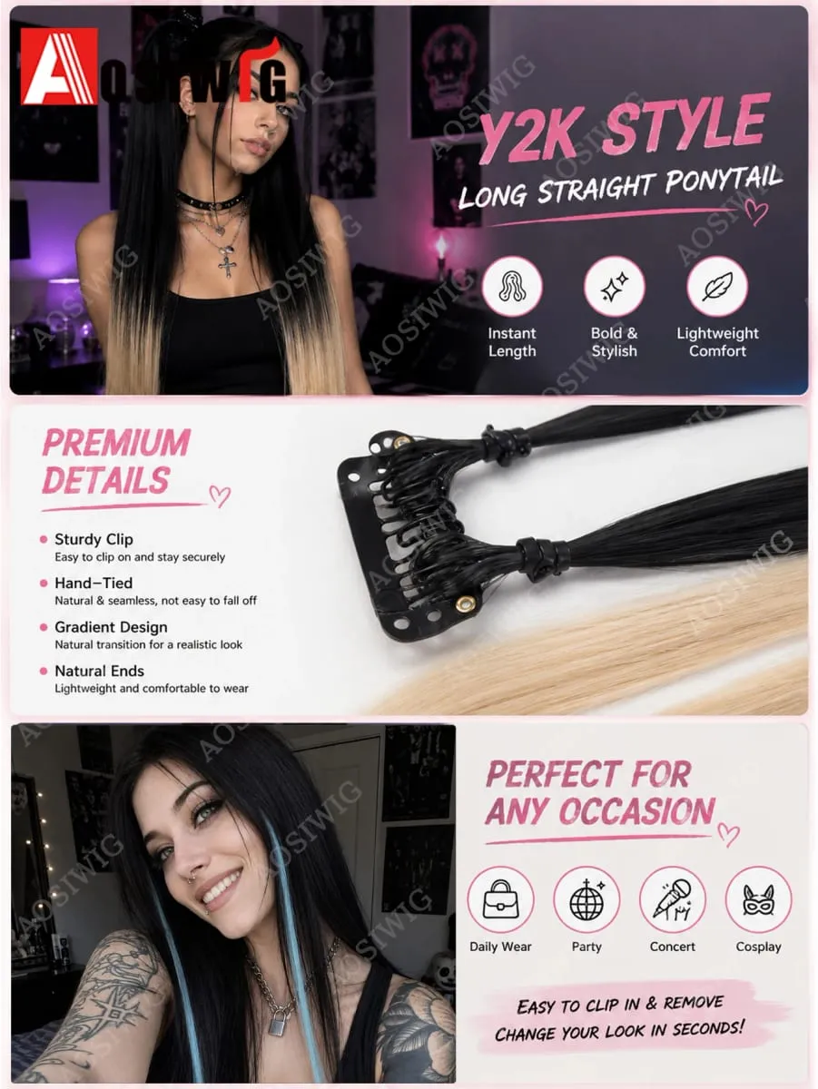 BB Clip Hair Extensions Colorful Highlight Strands Clip In Synthetic Straight Hairpieces for Women Party Festival Daily Hair Sty — image 7