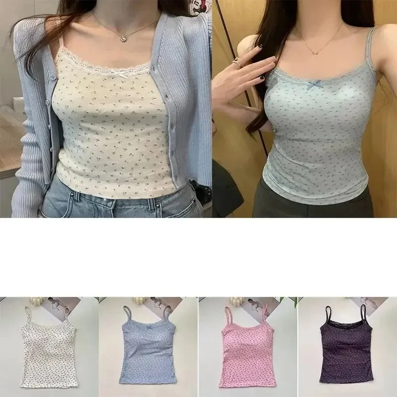 Elegant Lace Flower Print Camis 2026 Slim Sexy Vest Floral Tops One Size Floral Tank Tops Spring — image 4