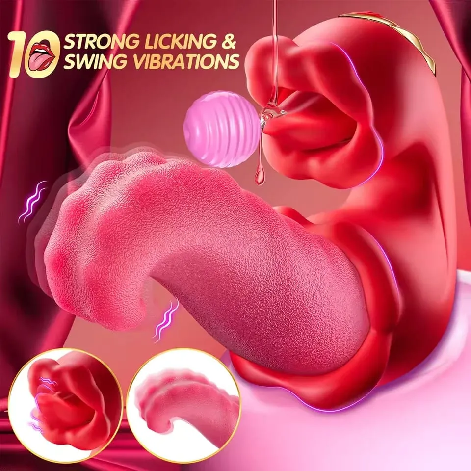 Rose Licking Realistic Tongue Vibrator G-spot Nipple Vagina Stimulator Clitoral Massager Thrusting Dildo Adult Sex Toy — image 3
