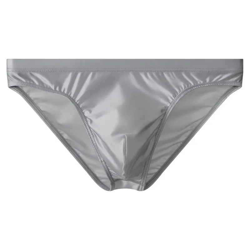 Luxury Brown Satin Men's Bikini Briefs High Elastic Waistband Smooth Shiny Underpants With 3D Contour Pouch Breathable Intimates — image 3