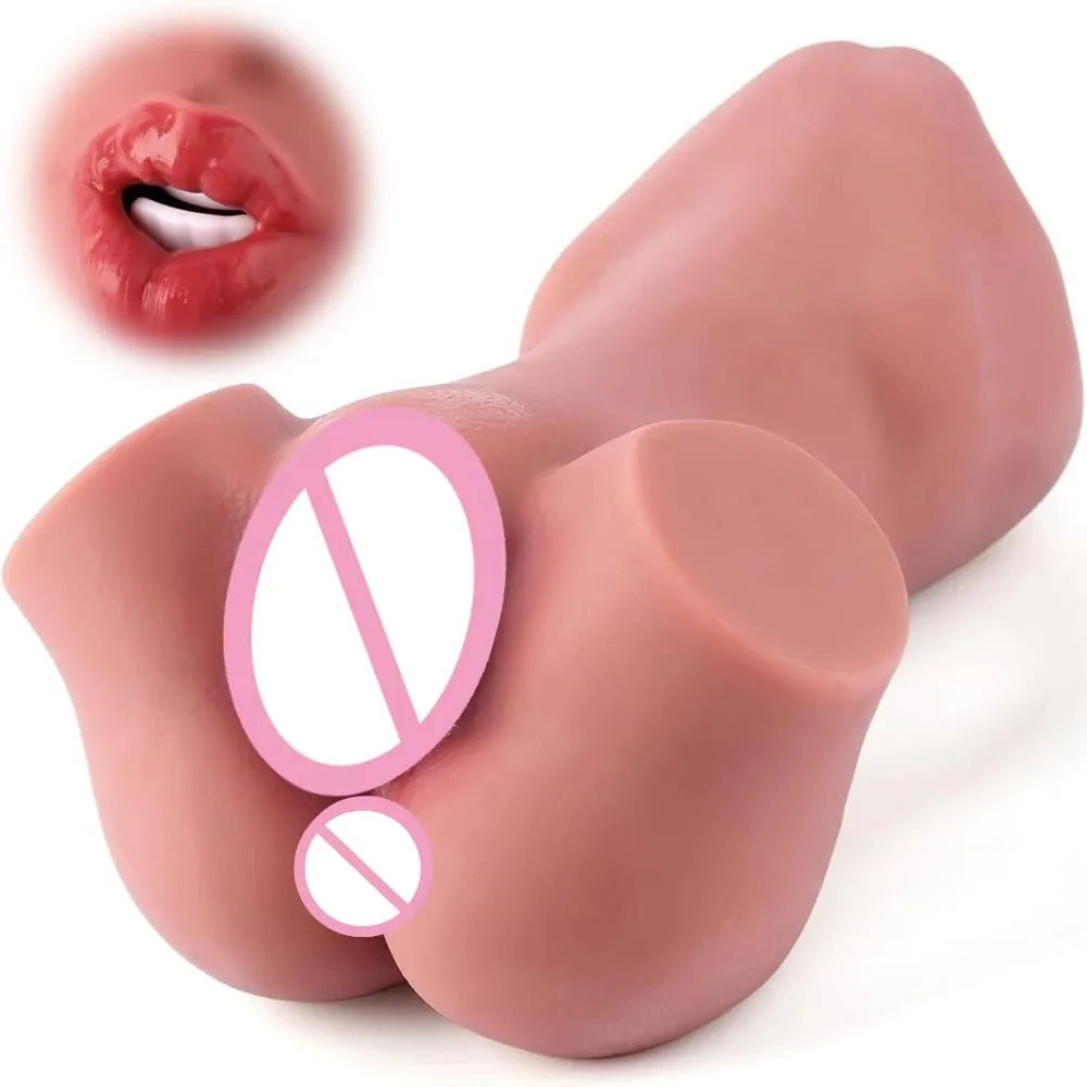 1pc Double-Ended Male Masturbation Sex Toy with Realistic Sexy Plump Lips Pocket Stroker Toy with Mouth Tongue&Textured Vagina — image 3
