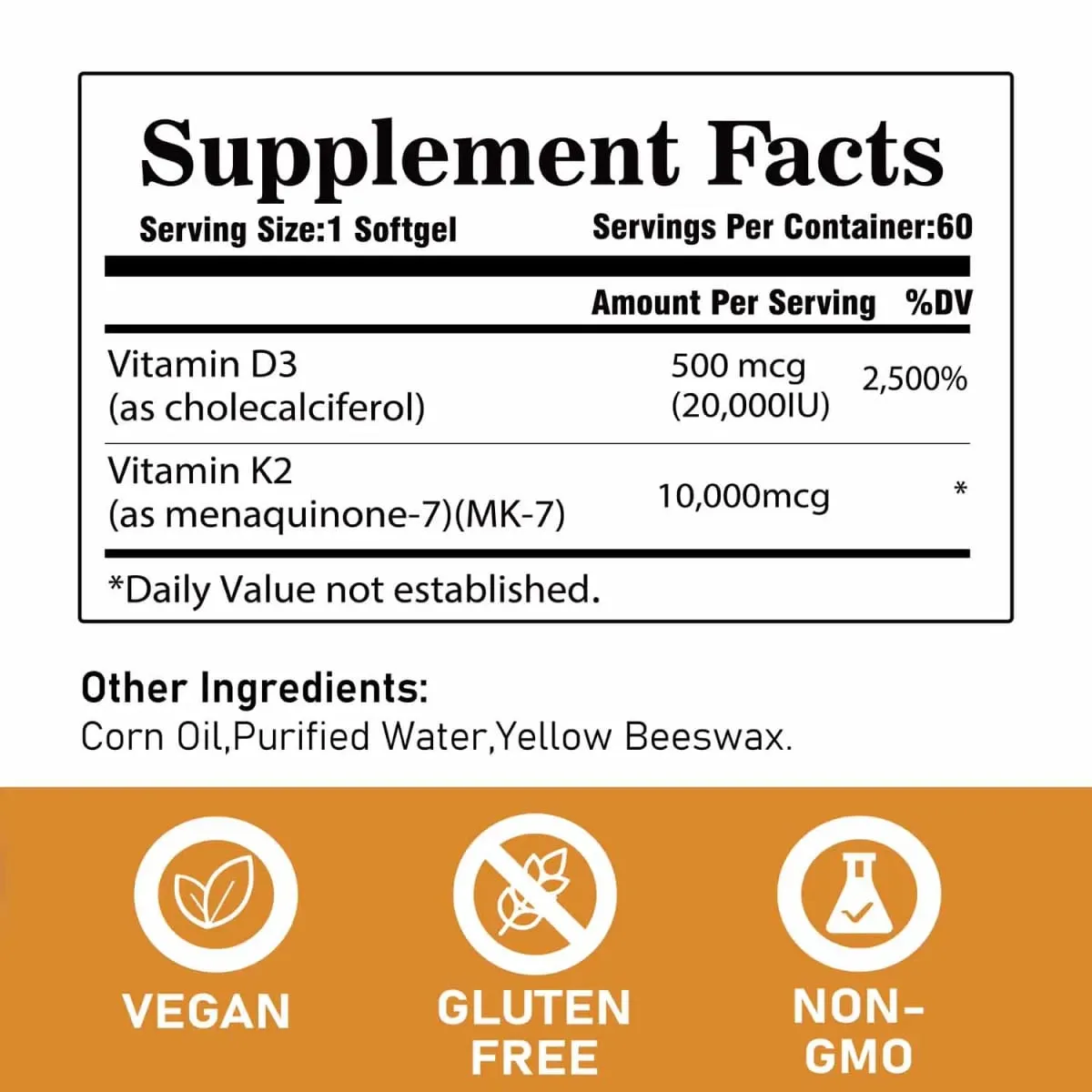 Vitamin D3 K2 Capsule - 20 000 IU Vitamin D3 Supports Bone & Teeth Health Calcium Metabolism Daily Body Wellness Supplement — image 5