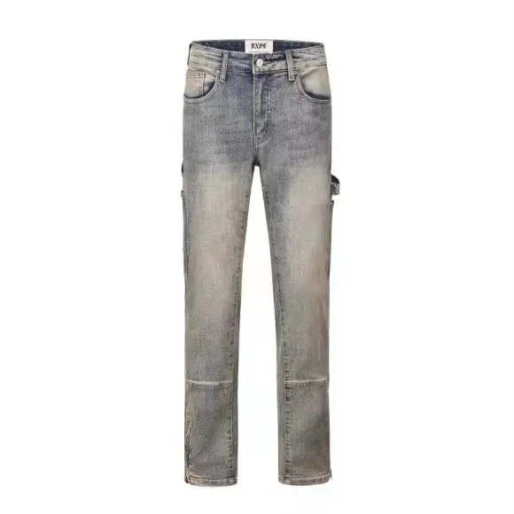 European American New Fashion Men's Solid Color Loose Straight Simple Basic Denim Trousers Mlae High Street Jeans Pants Clothes