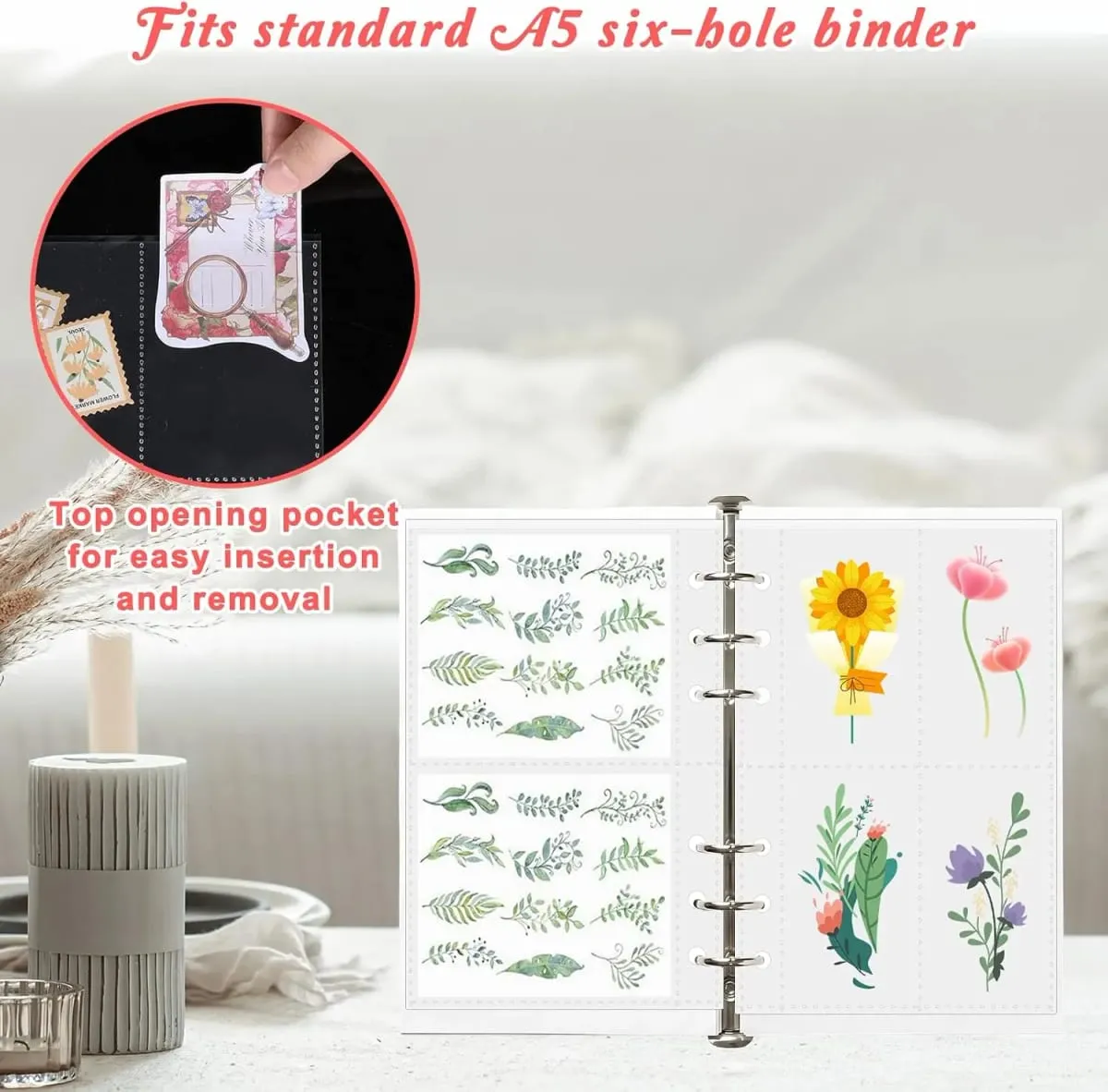 A5 doorzichtige bindmiddelbladbeschermers 30 stuks PVC-navulinzetstukken 1 2 4 pocketpagina's voor 6 ringbandsticker Foto Ticketkaart Contant — image 4