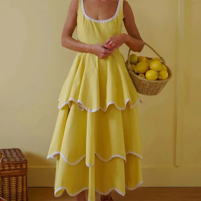 Moda contraste plissado maxi vestido feminino sexy u pescoço sem mangas cintura alta solto vestidos longos 2026 primavera verão senhora boho robe — image 9