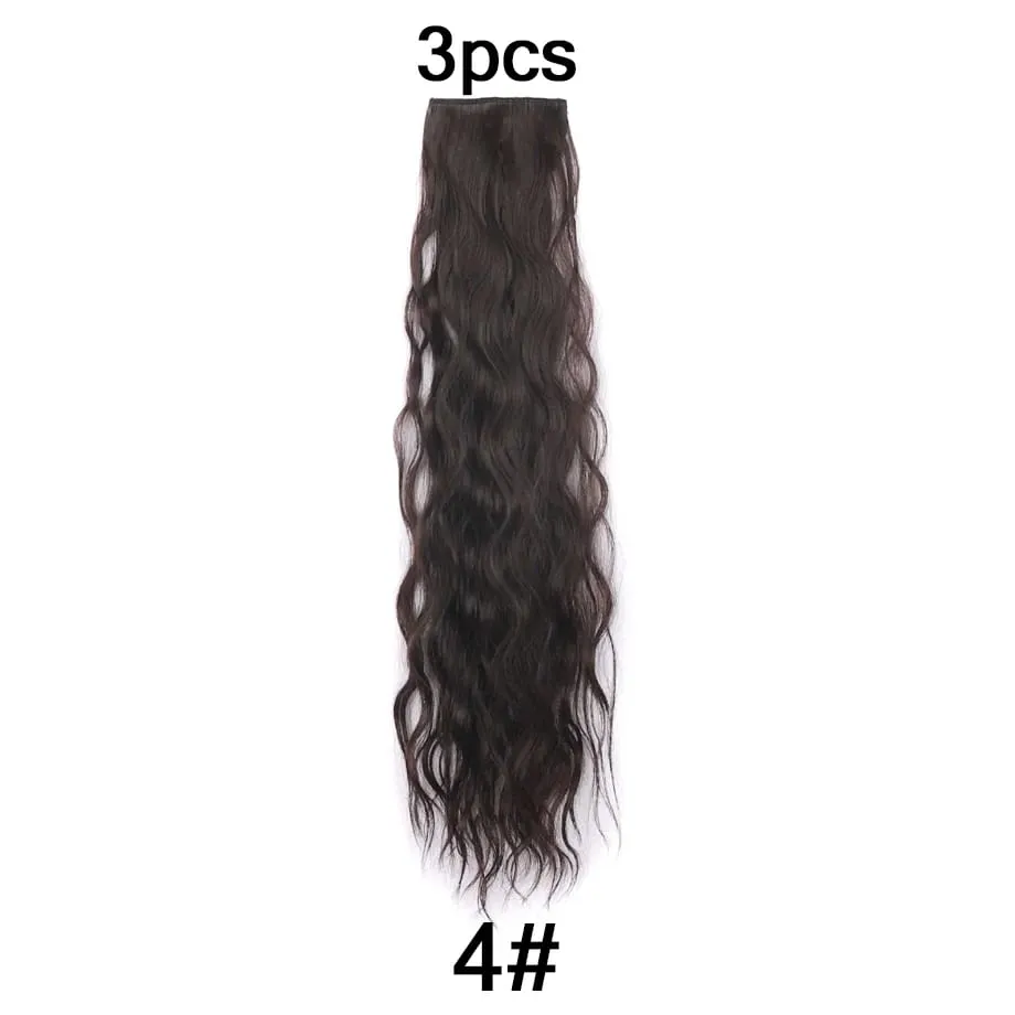 Clip in Hair Extension for Women - 3 Pcs Thick Double Weft Long Wavy Soft Synthetic Blends Well Hair Extension 20inch Dark Brown — image 9