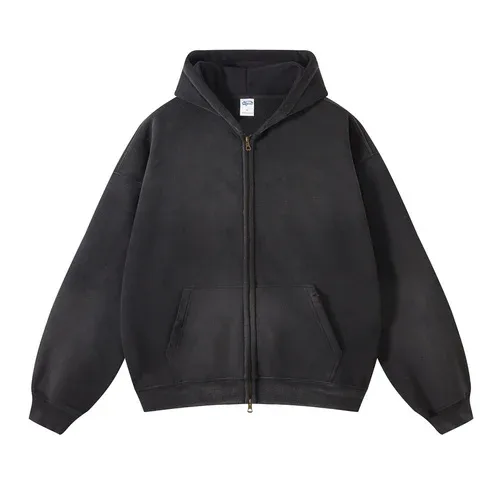 Moletom com capuz masculino com zíper, tie-dye lavado, cardigan duplo grande, solto, plus, gradiente de pelúcia, pulôveres com capuz para inverno