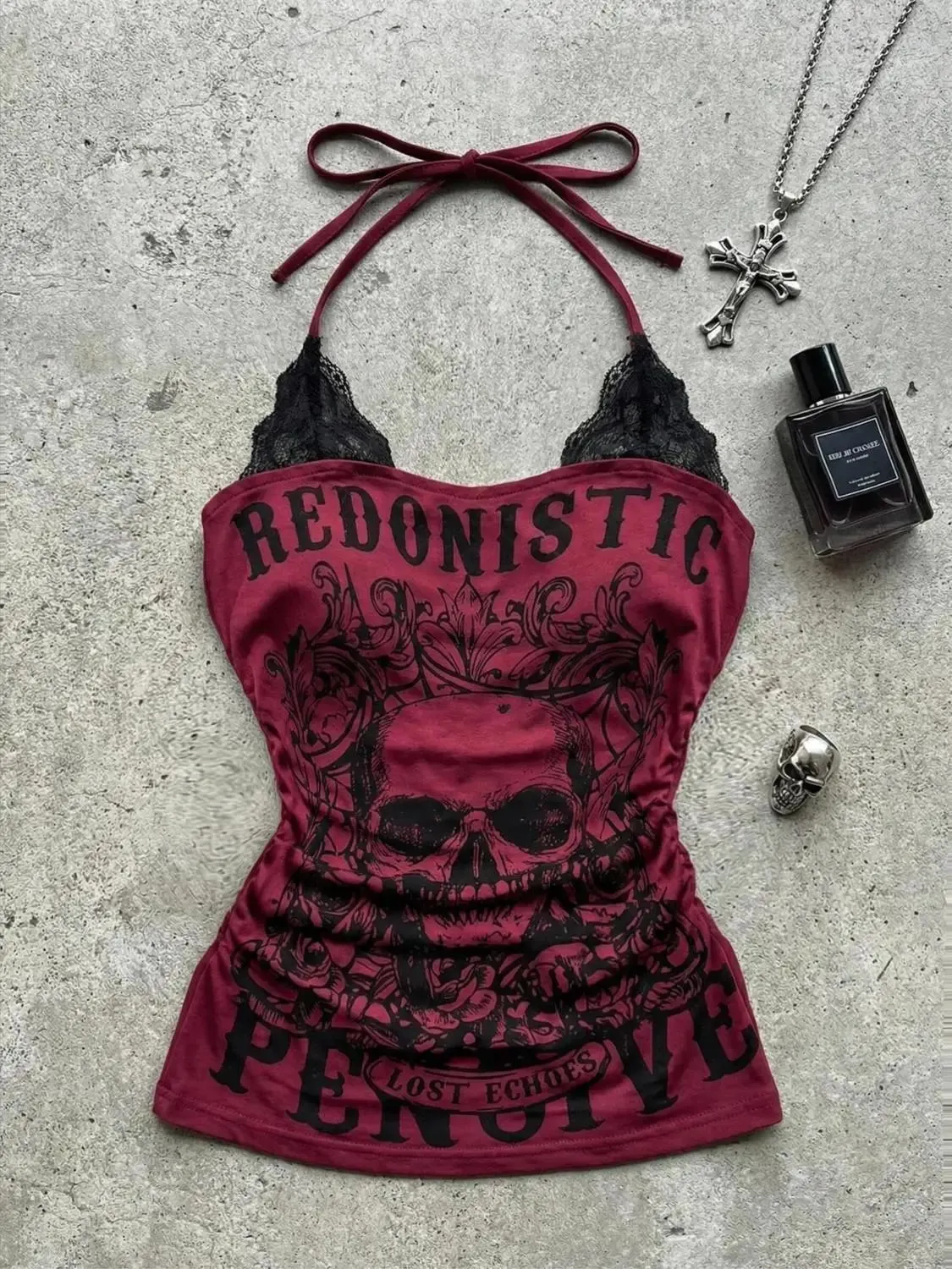 American Vintage Y2K Halter Crop Top Women Sleeveless Vest Punk Printed Casual Subculture Summer Slim Street Tank Tops — image 3