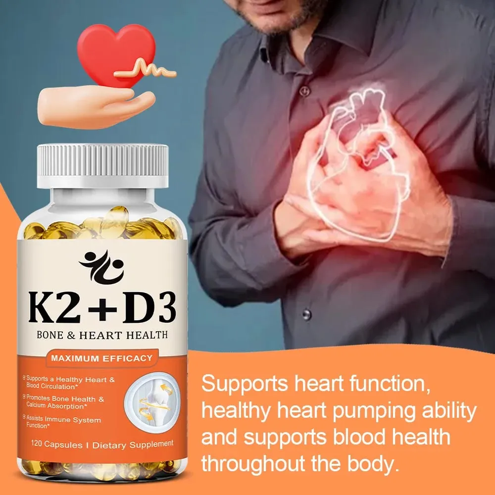 Cápsulas de vitamina D3 + K2 apoiam a absorção de cálcio, bem-estar ósseo e articular, função cardiovascular e saúde do sistema imunológico — image 6